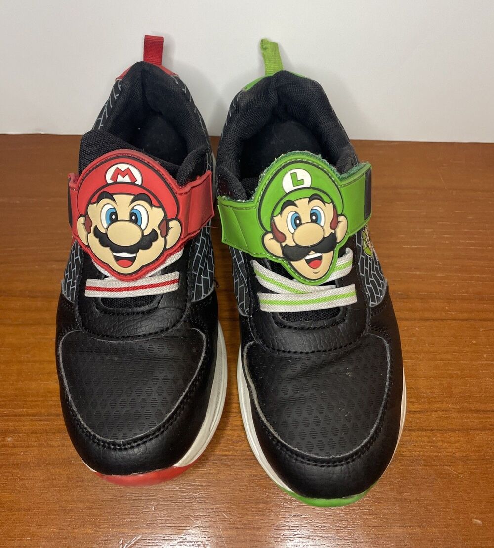 Ground Up Super Mario and Lugi Sneakers Black Green Red Black, Light Up Boys 2